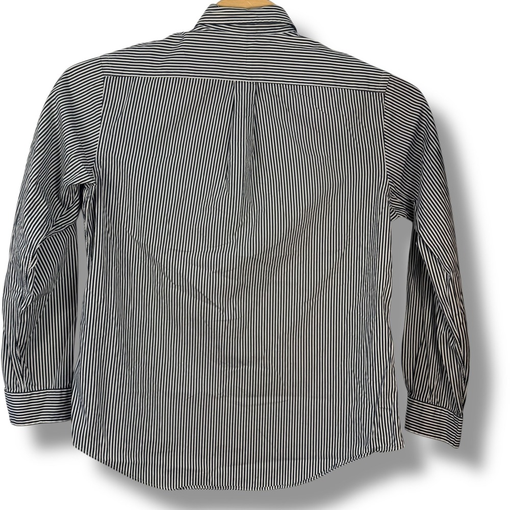 Vintage Ralph Lauren Button Down Shirt Men Large Black White Striped Custom Fit - Picture 4 of 10